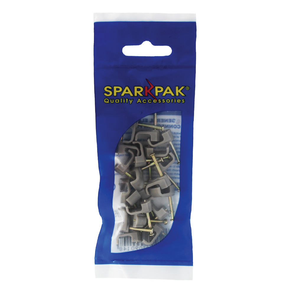 10mm Twin & Earth Round Clips Grey (20)